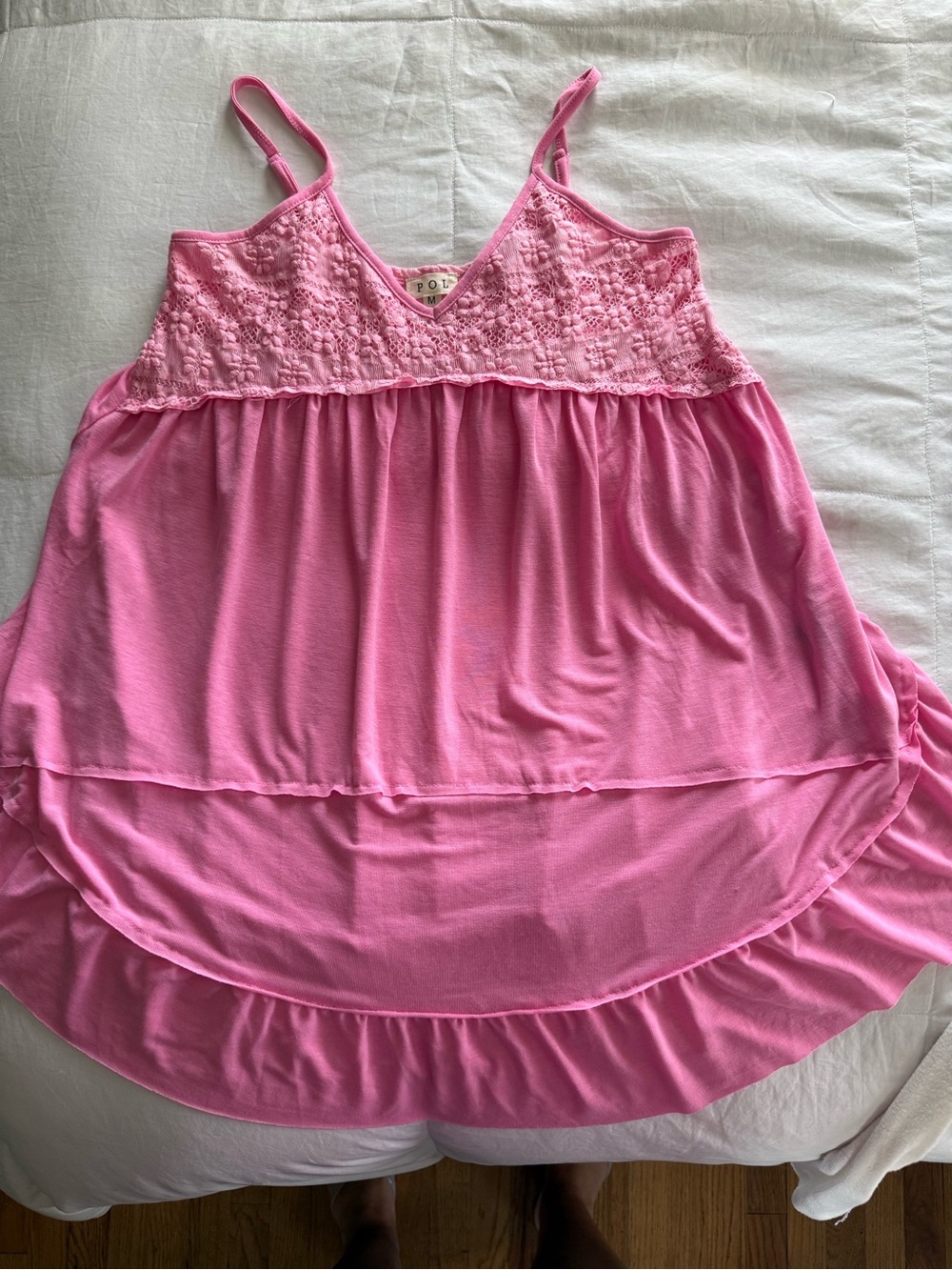 POL Pink Lace-Detail baby-doll Top